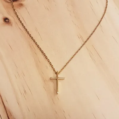 Collier avec pendentif croix - acier rose [doré]
