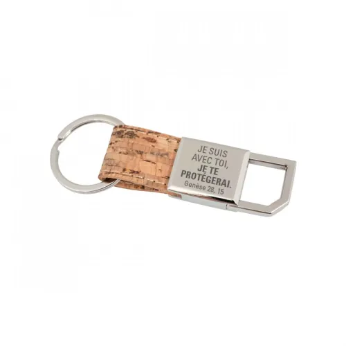 Porte-clé "Compagnon" en métal et liège - "Je suis avec toi, je te protégerai." Genèse 28.15