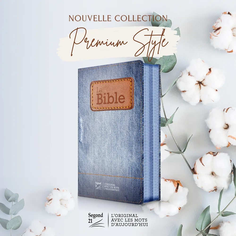 Bible Segond 21 compacte (Premium Style) - couverture souple toilée motif jeans, avec fermeture...