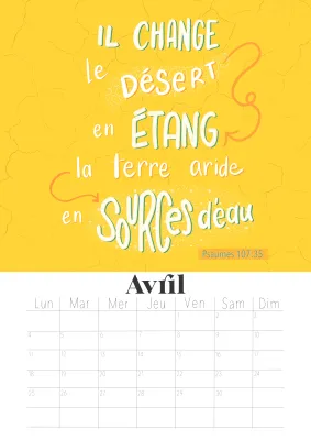 Calendrier mensuel avec versets bibliques lettrés
