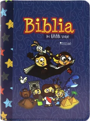 Espagnol, Bible RVR 1960 pour enfants, similicuir bleu  couv. Illustrée, fermeture éclair -...