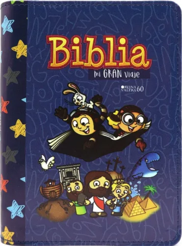 Espagnol, Bible RVR 1960 pour enfants, similicuir bleu  couv. Illustrée, fermeture éclair -...