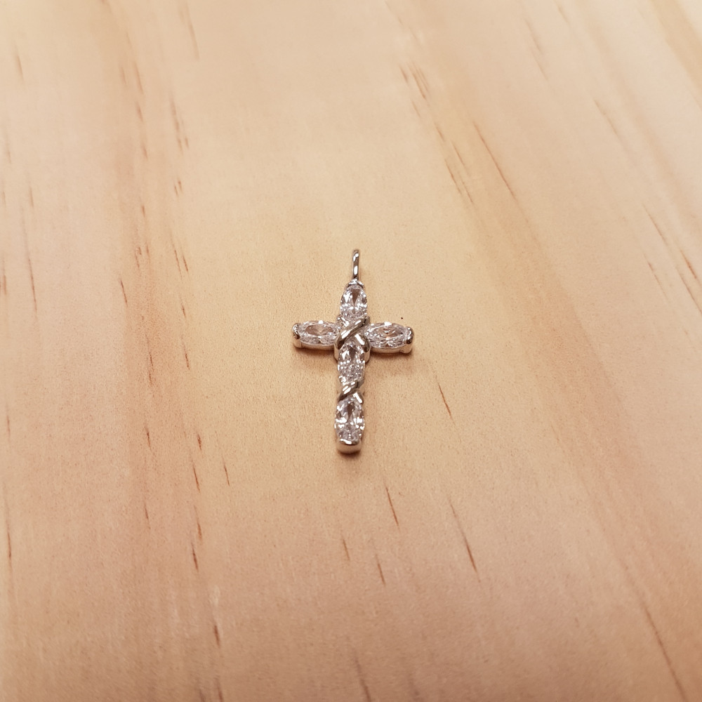 Pendentif Croix torsadée avec brillants - Argent 1.1g