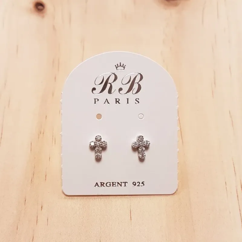 Paire De Boucles D'oreilles Argent Croix - Bijoux Occasion