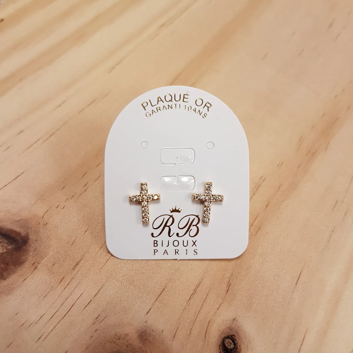 Boucles d'oreilles Croix et brillants - Plaqué Or (3µ)