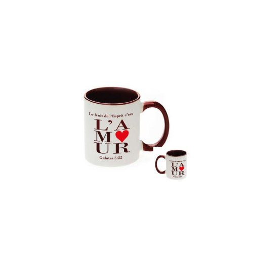 Mug bicolore blanc/marron "L'amour" Galates 5.22