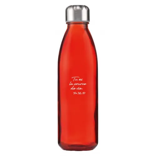 Bouteille en verre Tu es la source de vie - rouge et verte (la bleue est épuisée !!!) Psaume 36.10