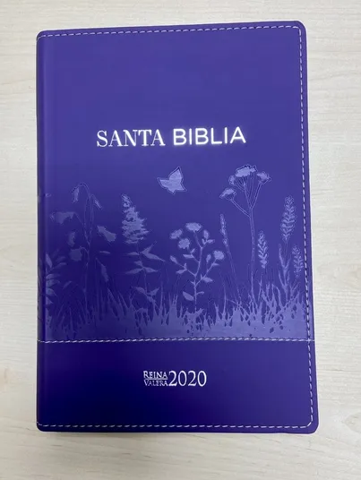 Espagnol, Bible Reina Valera 2020, similicuir, violet avec motifs herbe des champs, gros...