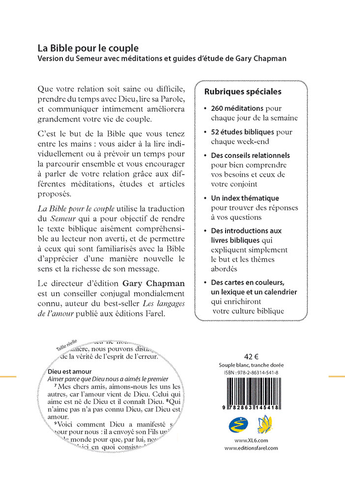 Bible pour le couple Semeur 2015, blanche - couverture souple, tranche or