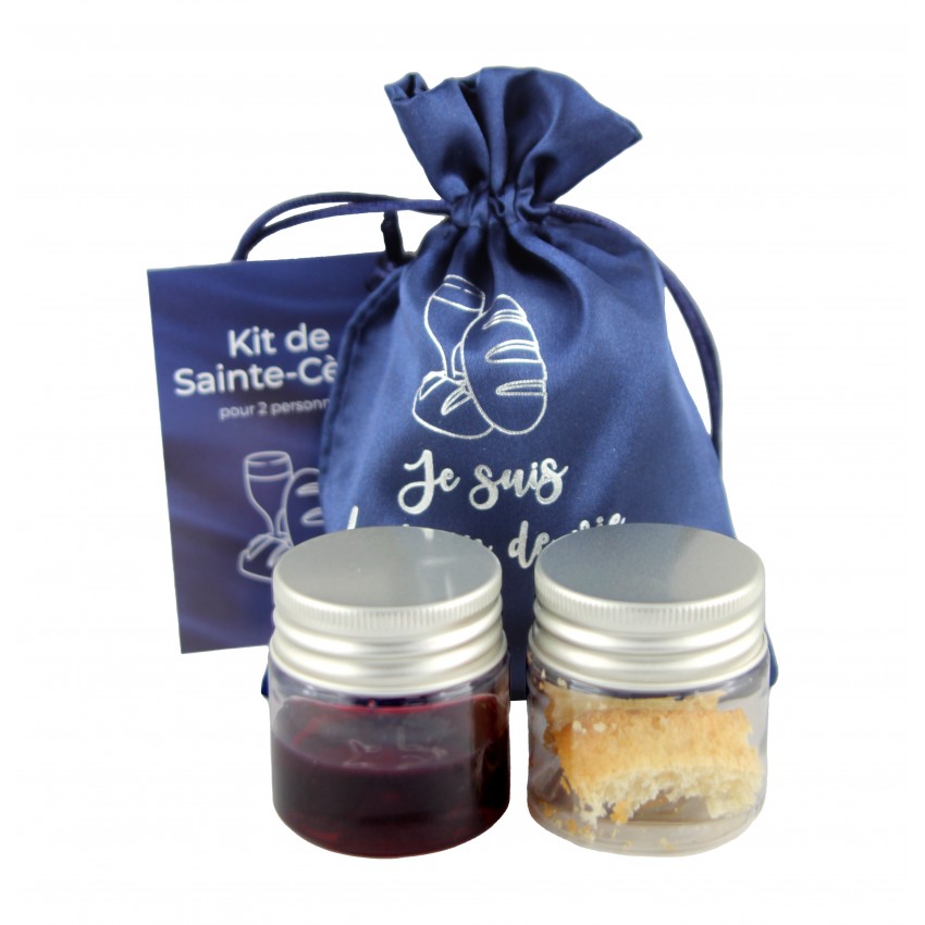 Kit de sainte-cène - Étui en tissu marqué "Je suis le Pain de Vie" avec deux flacons [Article de...