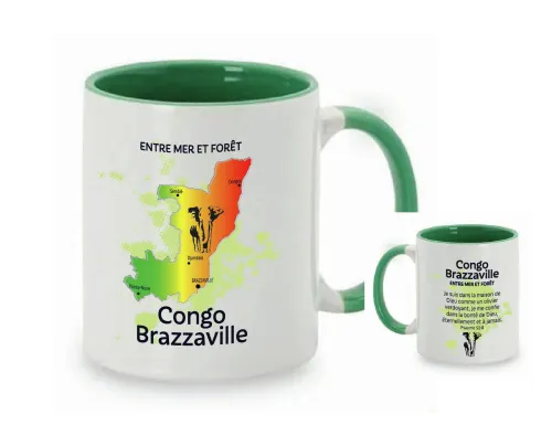 Mug bicolore blanc/vert foncé, Congo Brazzaville « Je suis dans la maison de Dieu […] » - Psaume...