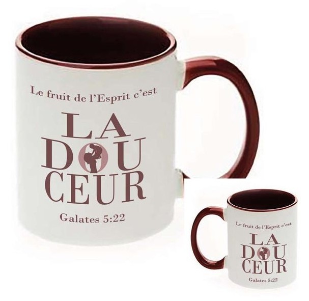 Mug bicolore blanc/marron, "La douceur" Galates 5.22