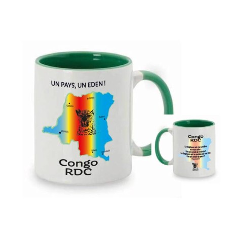 Mug bicolore blanc/noir, Congo RDC « Le Seigneur est ma lumière[…] » - Psaume 27.1