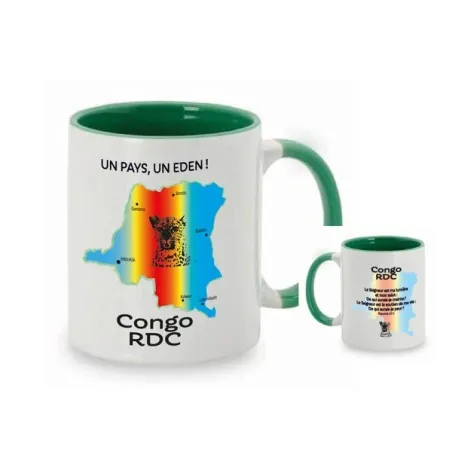 Mug bicolore blanc/noir, Congo RDC « Le Seigneur est ma lumière[…] » - Psaume 27.1