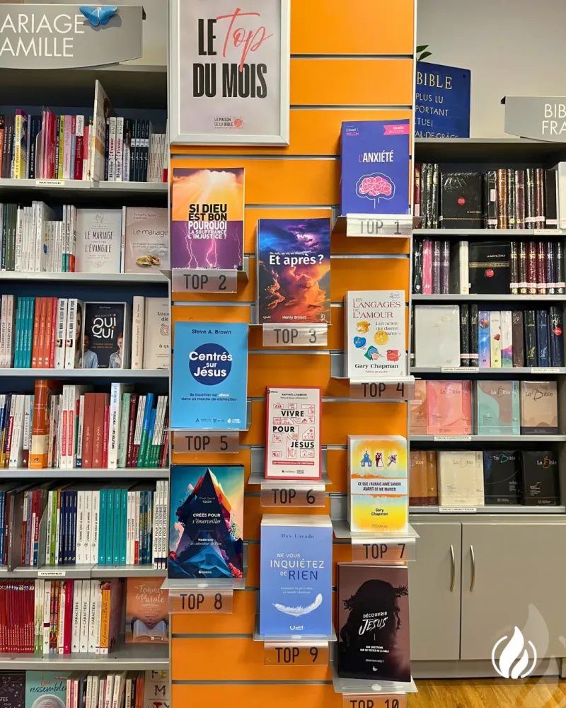  1) L'anxiété 2) Si Dieu est bon, pourquoi la souffrance, l'injustice? 3) On naît, on vit, on meur, Et après ?  4) Les langages de l'amour 5) Centrés sur Jésus  6) Vivre pour Jésus 7) Ce que j'aurais aimé savoir avant de me marier 8) Créés pour s'émerveiller  9) Ne vous inquiétez de rien 10) Découvrir Jésus  